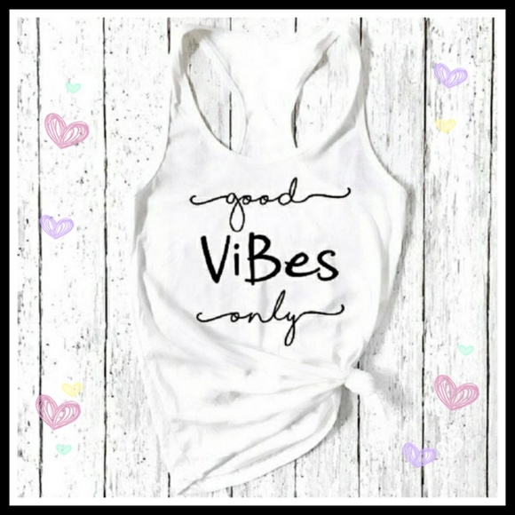 White Good Vibes Printed Tank Top Sz M - Picture 2 of 4